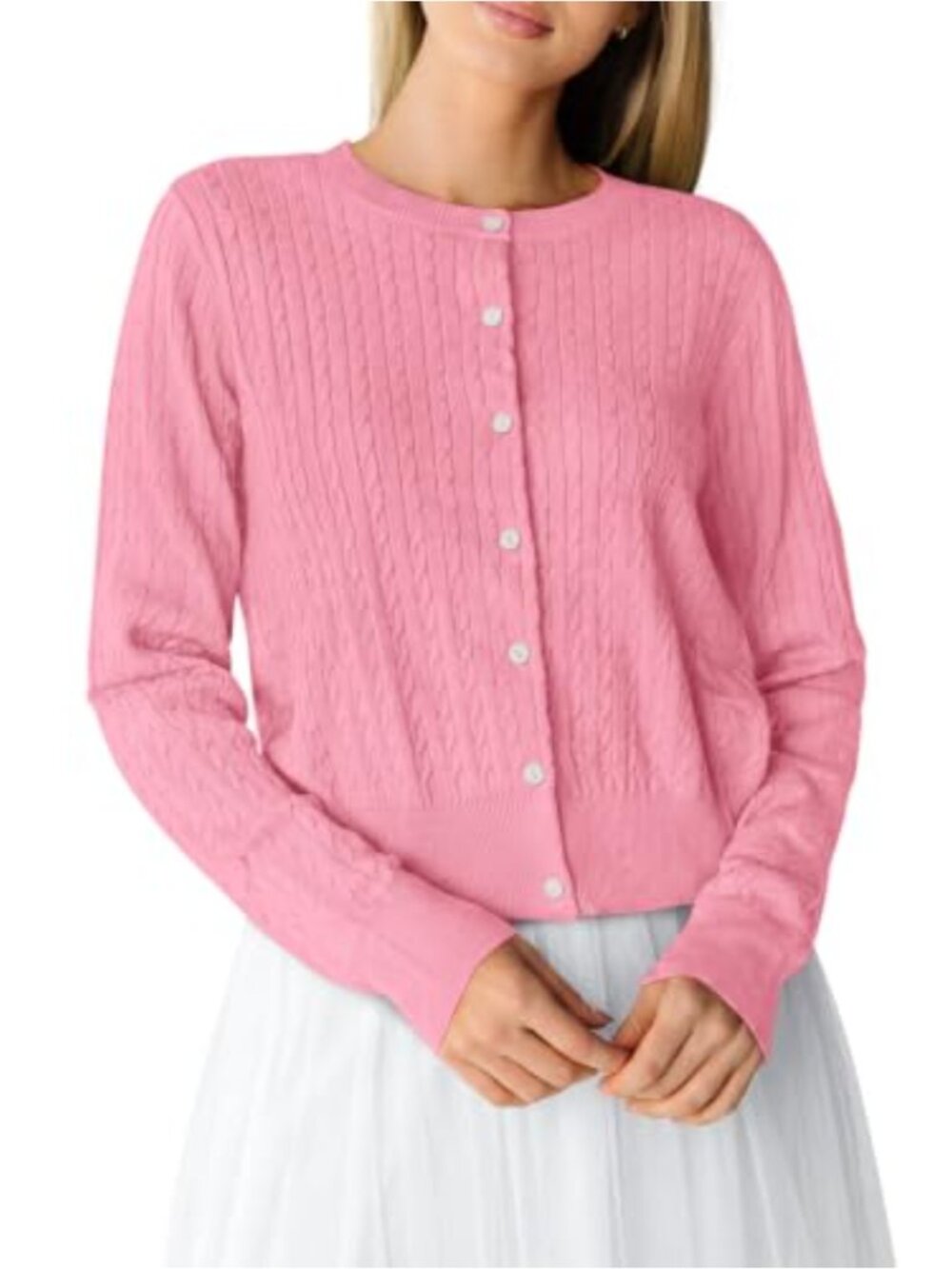 Women's Lightweight Cable Knit Button-Up Cardigan Sweater